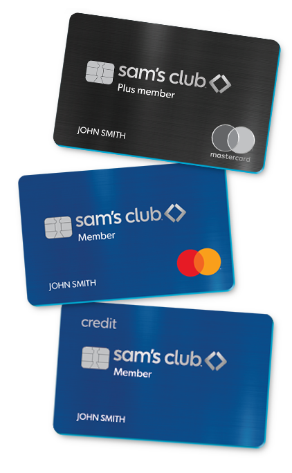 3 Sam's Club credit cards stacked on top of each other
